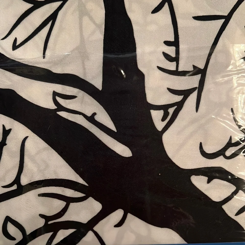 black tree silhouette on white shower curtain 72” x 72“ with curtain rings-NIB